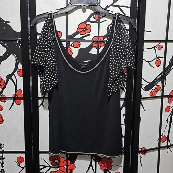 Escada Polkadot Silk Open Sleeve Blouse Top Size Large - Picture 3 of 10